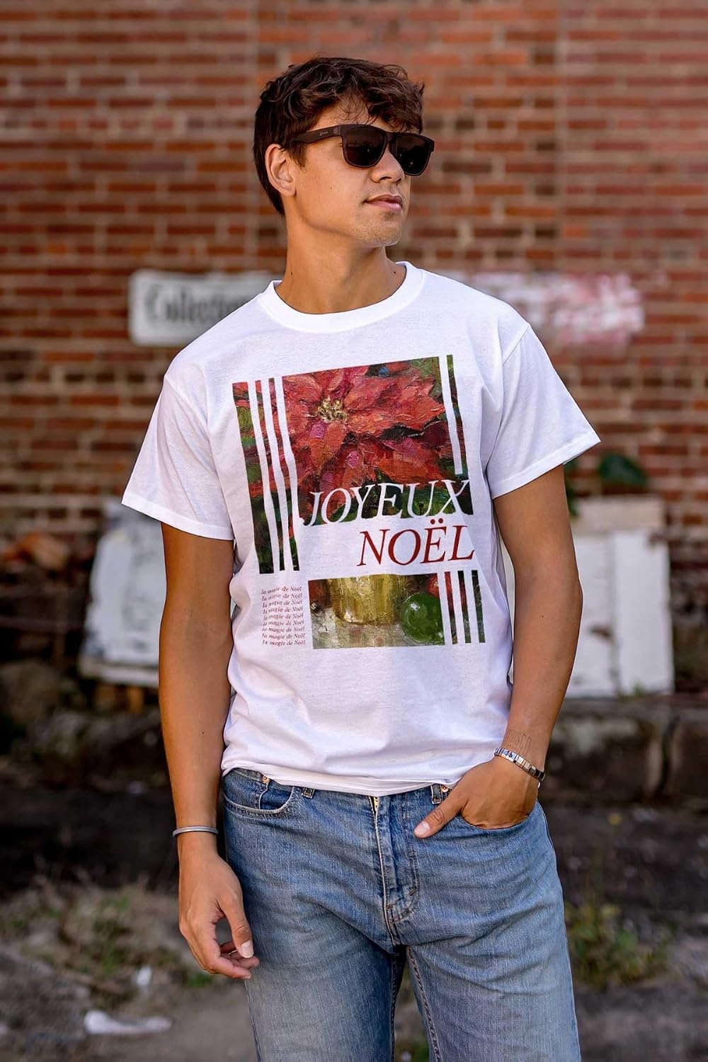 image:imagePoinsettia Christmas Joyeux Noel Graphic T Shirt Men or WomenWhite
