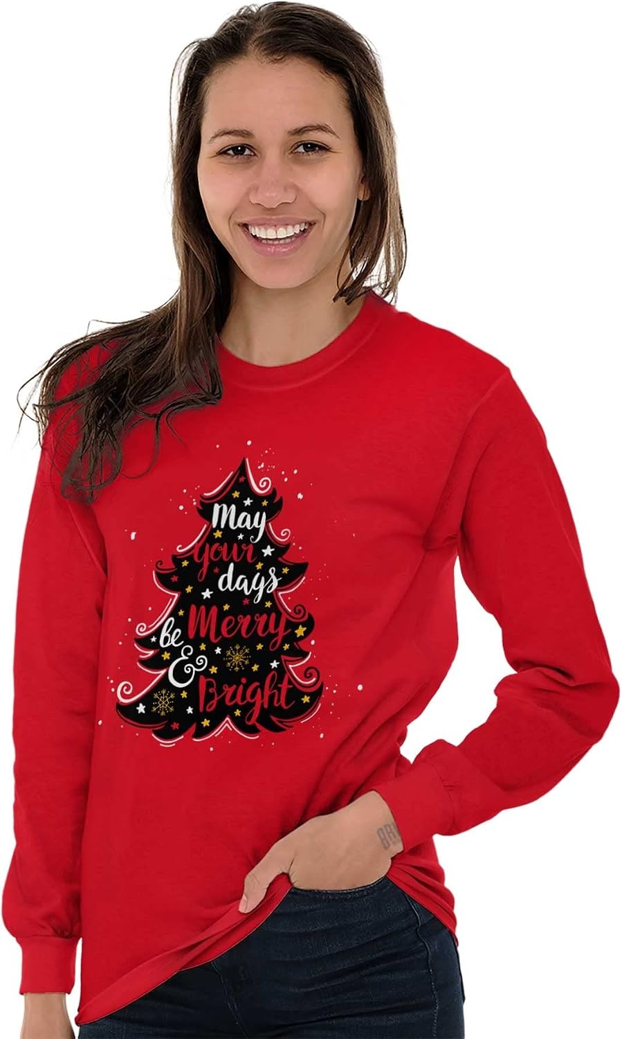 image:imageXmas May Your Days Be Merry Bright Womens Long Sleeve T ShirtRed
