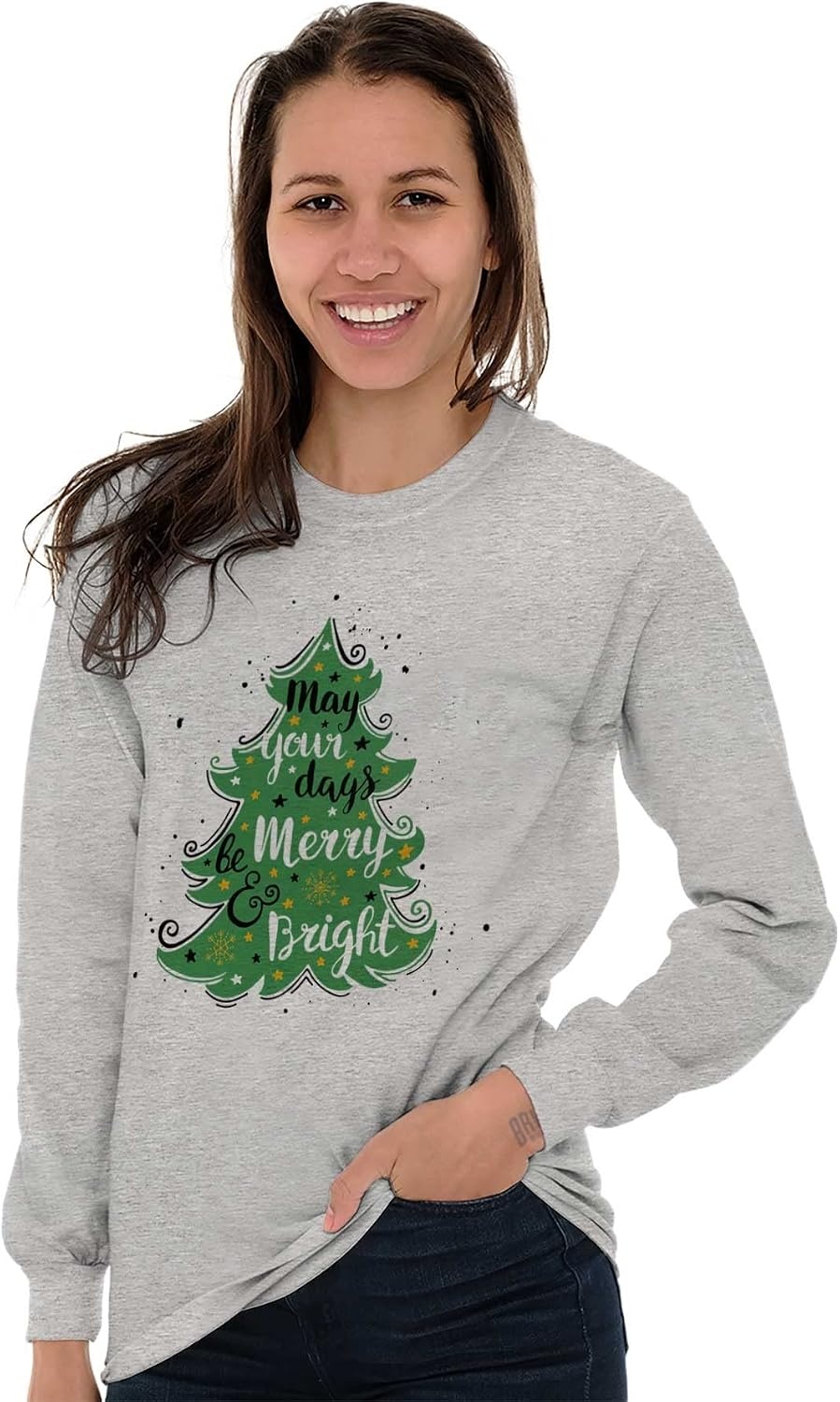 image:imageXmas May Your Days Be Merry Bright Womens Long Sleeve T ShirtSport Grey
