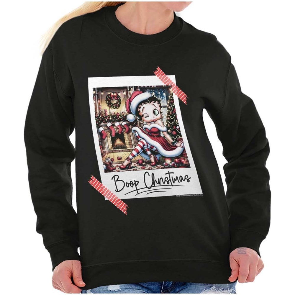 image:imageBetty Boop Christmas Santa Photo Women Crewneck SweatshirtBlack
