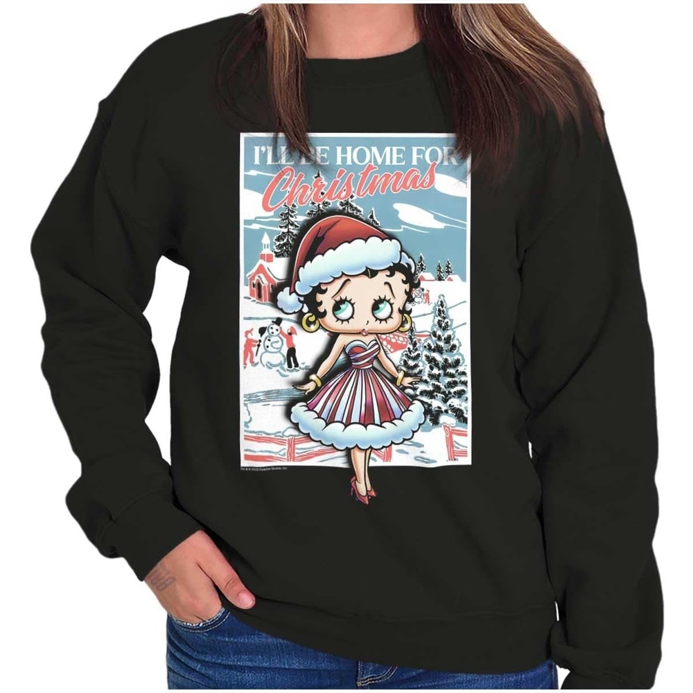 image:imageBrisco Brands Betty Boop Be Home For Christmas Women Crewneck SweatshirtBlack