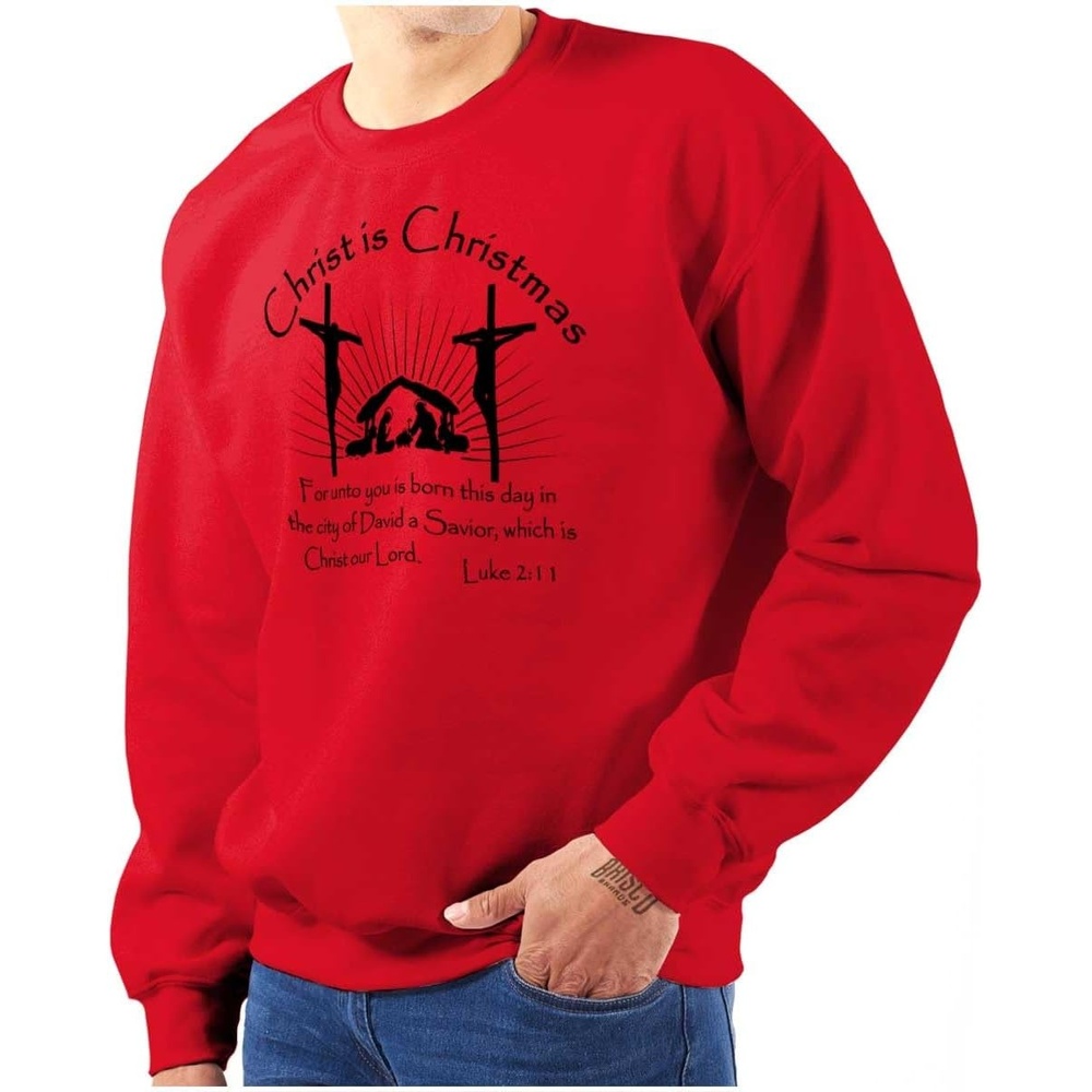 image:imageBrisco Brands Christ is Christmas Christian Sweatshirt for Men or WomenRed