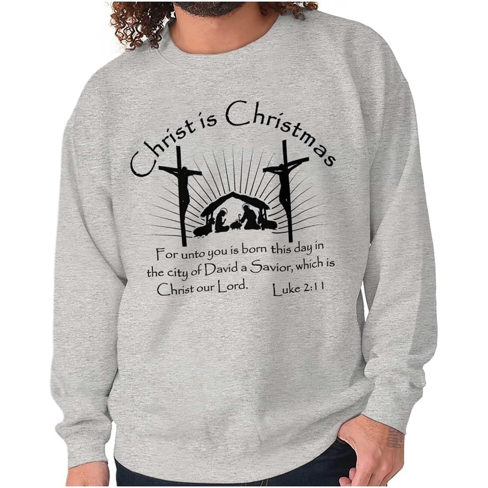 image:imageBrisco Brands Christ is Christmas Christian Sweatshirt for Men or WomenSport Grey