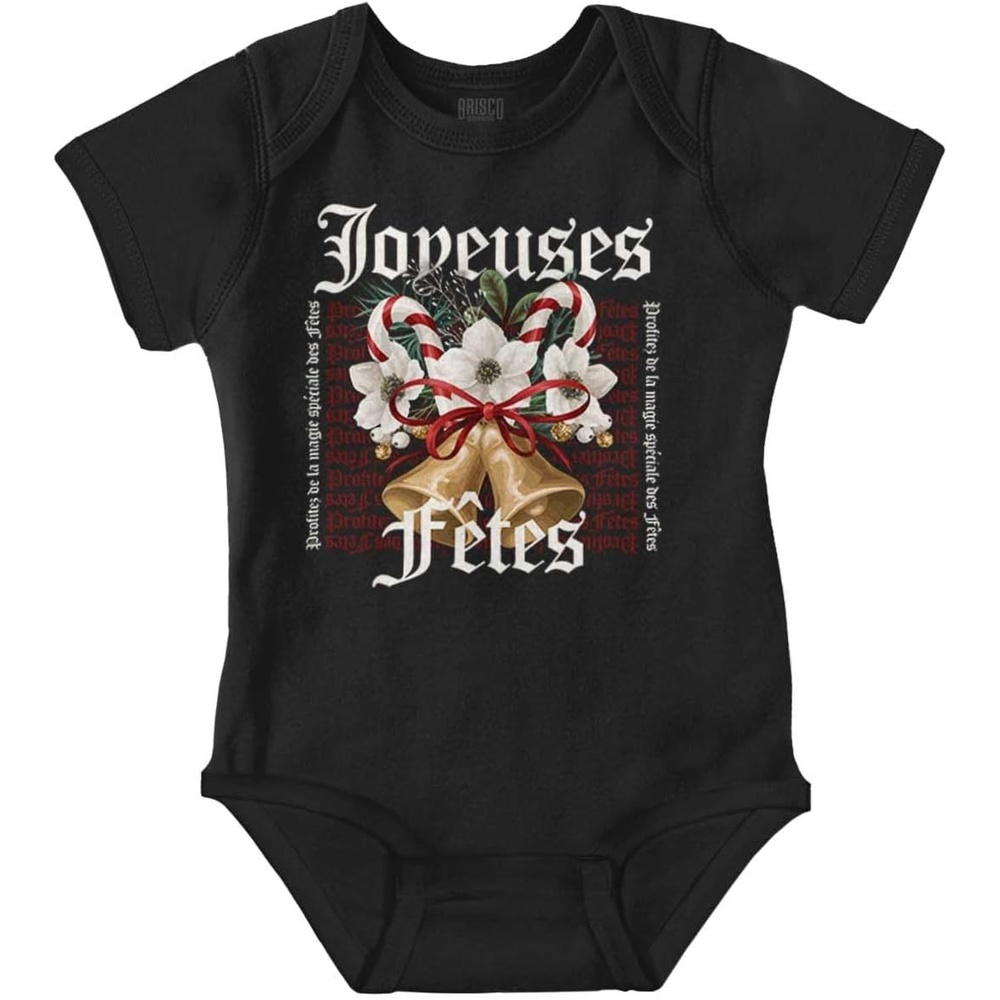 image:imageBrisco Brands Christmas Bells Joyeuses Fetes Baby Romper Boys or GirlsBlack