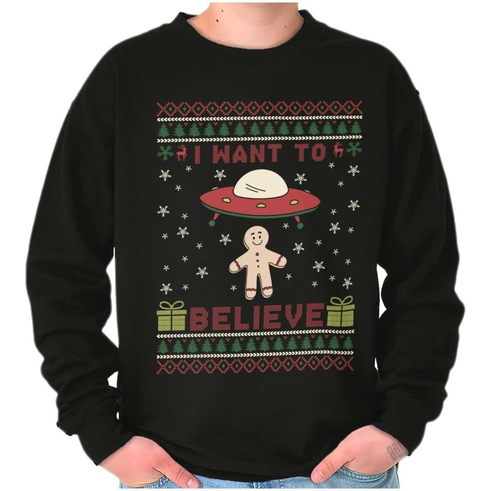 image:imageBrisco Brands Christmas Gingerbread UFO Pattern Sweatshirt for Men or WomenBlack