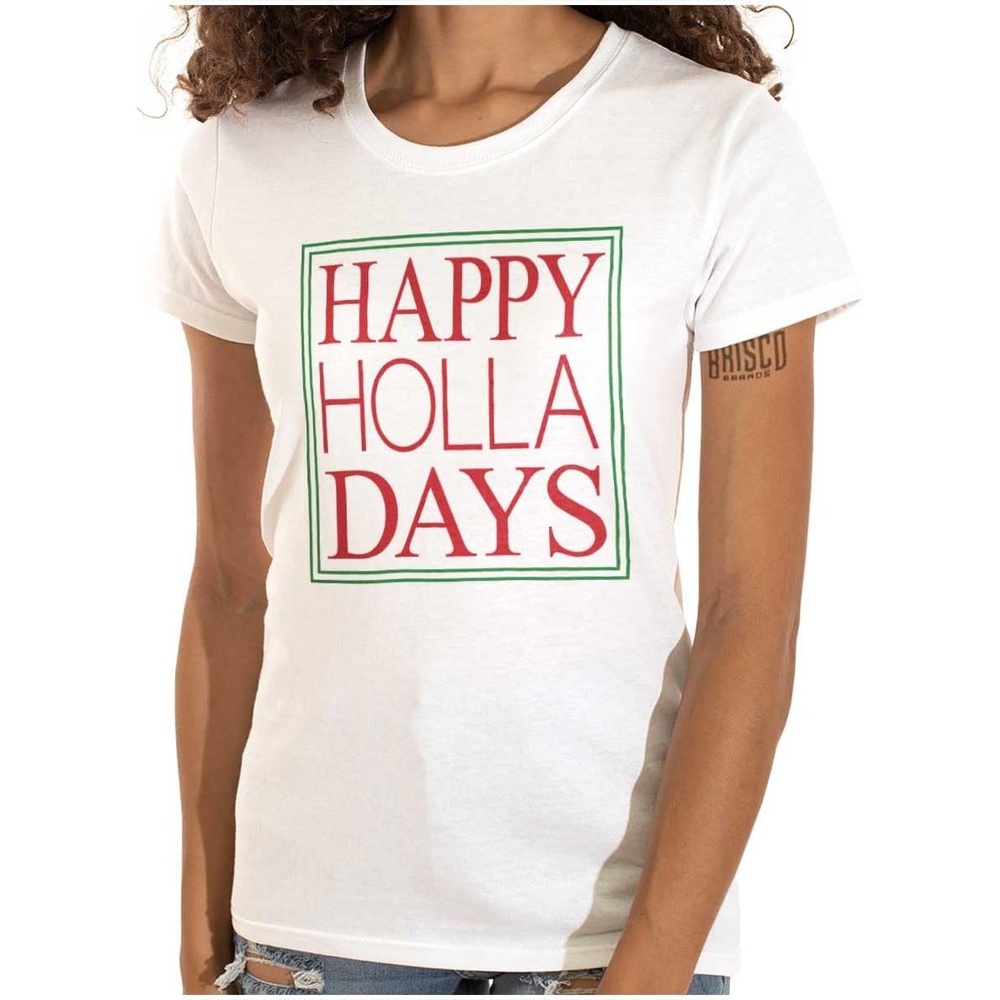 image:imageBrisco Brands Christmas Happy Holla Days Holiday Womens Slim Fit Graphic Tee