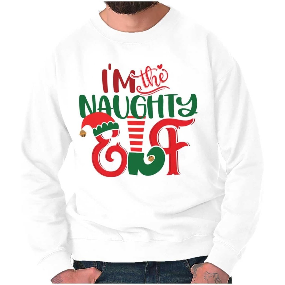 image:imageBrisco Brands Christmas Im The Naughty Elf Xmas Sweatshirt for Men or WomenWhite