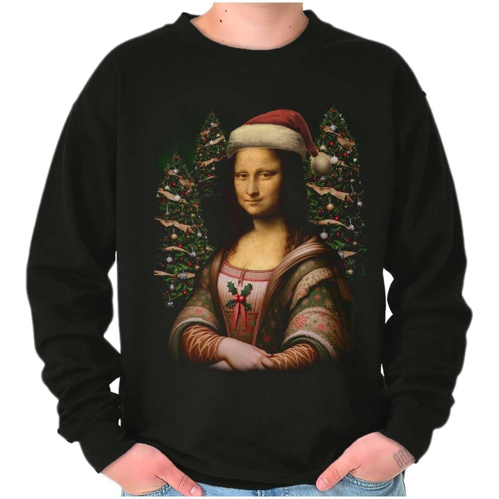 image:imageBrisco Brands Christmas Mona Lisa Santa Claus Sweatshirt for Men or WomenBlack