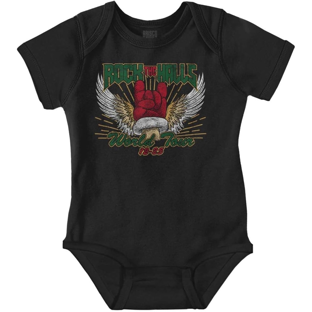 image:imageBrisco Brands Christmas Rock The Halls World Tour Baby Romper Boys or GirlsBlack