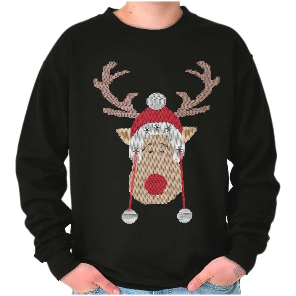 image:imageBrisco Brands Christmas Rudolph Reindeer Stitch Sweatshirt for Men or WomenBlack