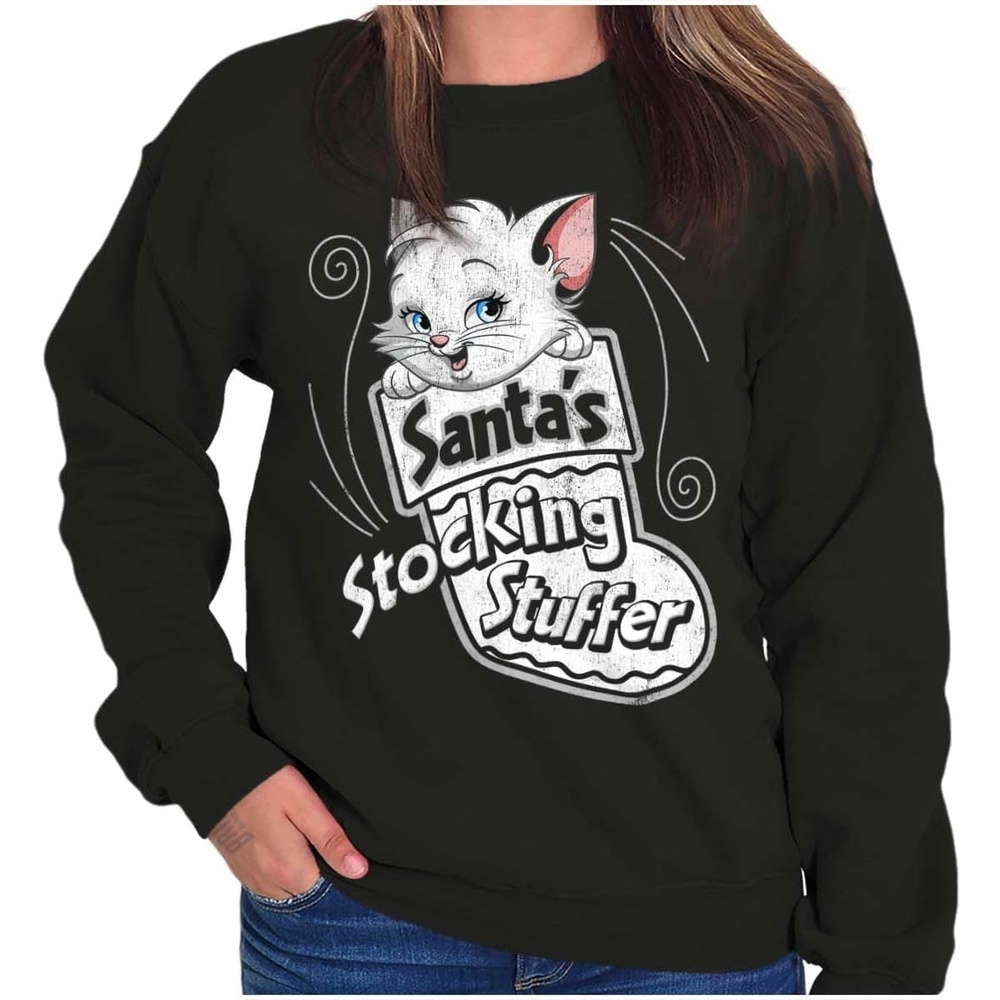image:imageBrisco Brands Christmas Santas Stocking Stuffer Cat Women Crewneck SweatshirtBlack