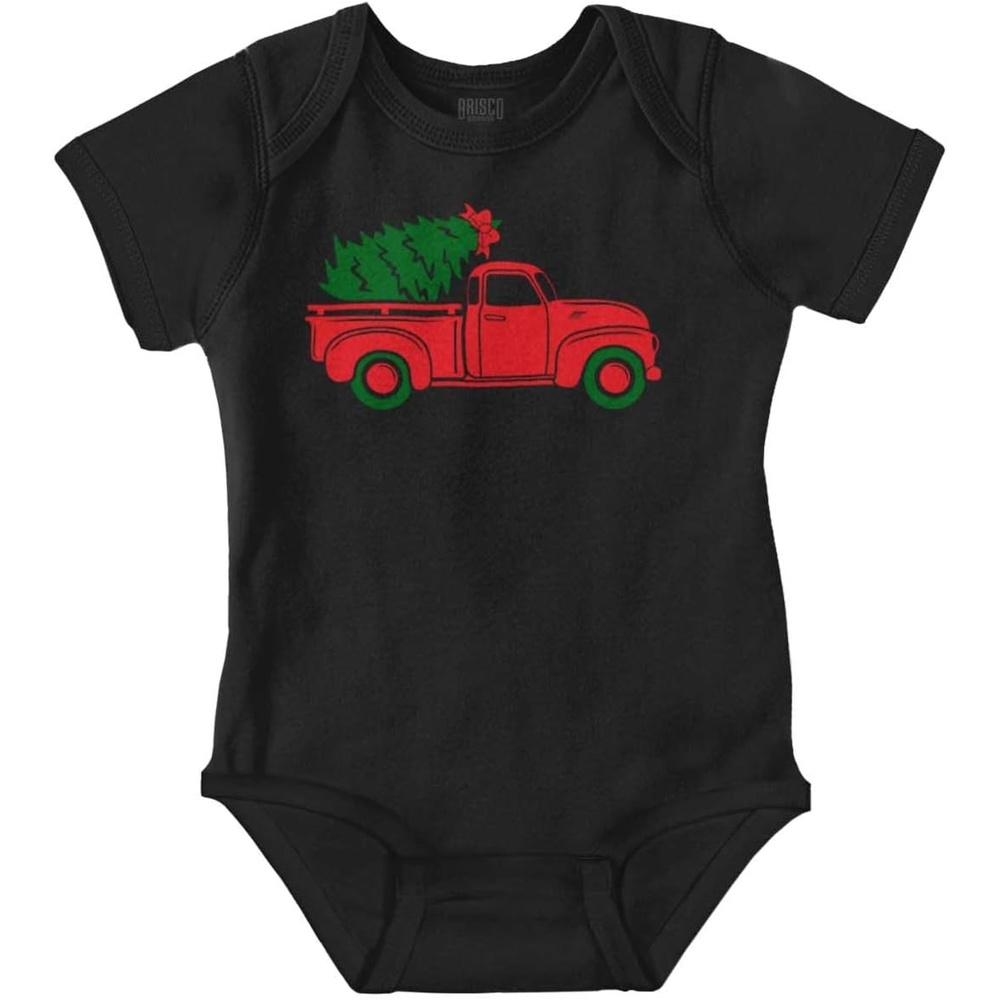 image:imageBrisco Brands Christmas Tree Xmas Pick Up Truck Baby Romper Boys or GirlsBlack