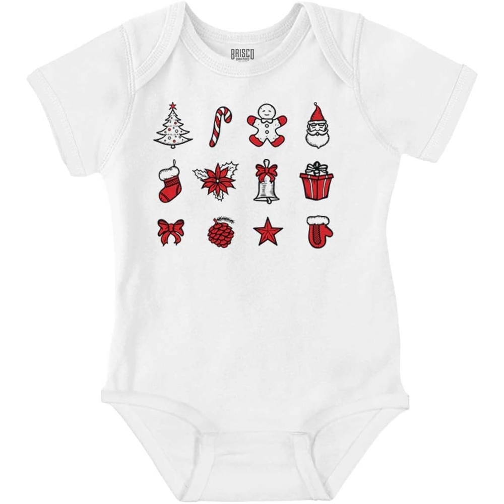 image:imageBrisco Brands Classic Christmas Holiday Ornaments Baby Romper Boys or GirlsWhite