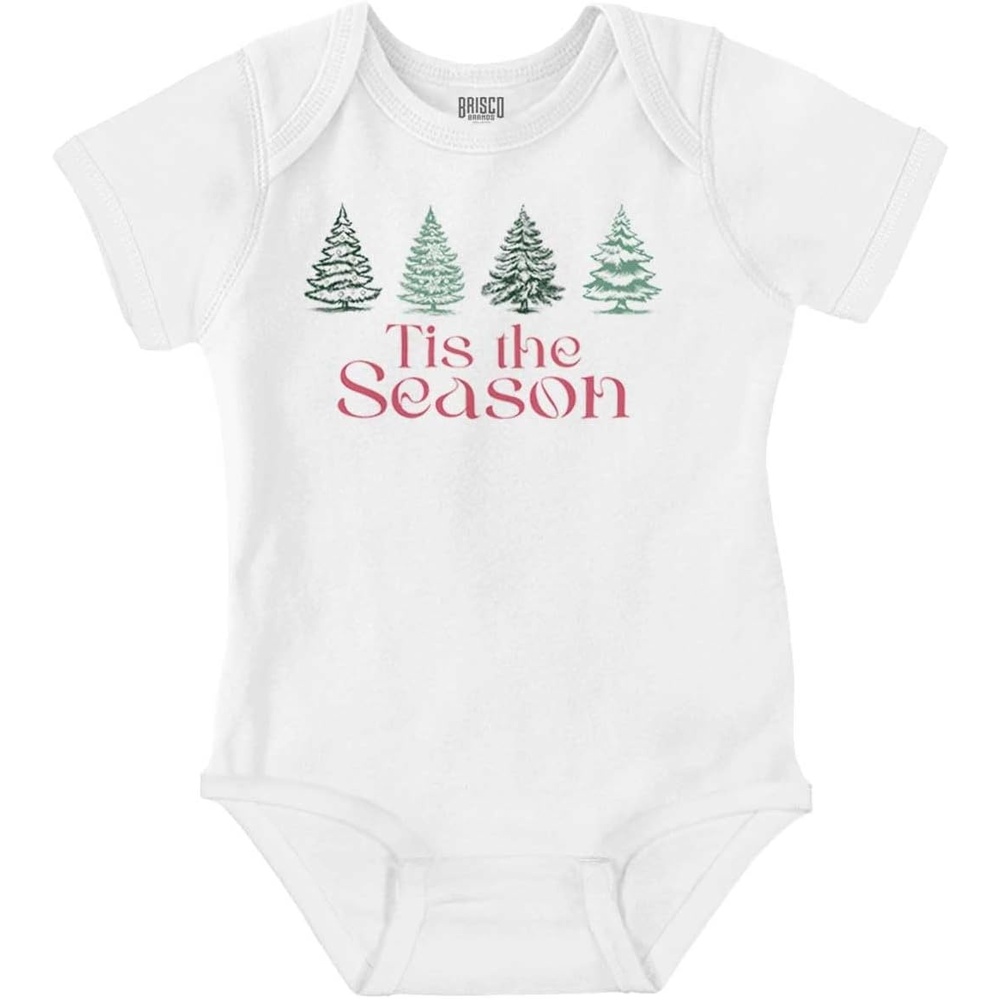 image:imageBrisco Brands Classic Christmas Tree Tis The Season Baby Romper Boys or GirlsWhite