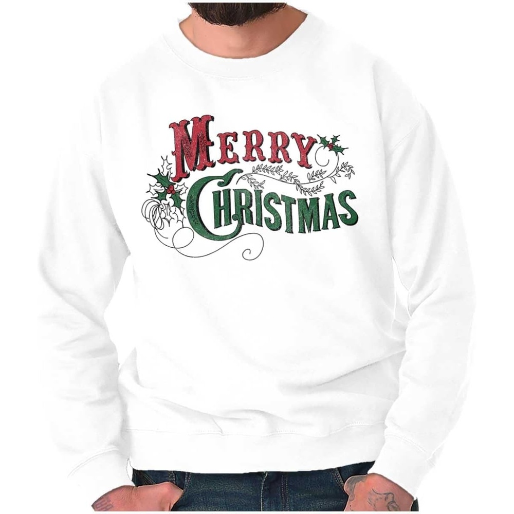 image:imageBrisco Brands Classic Merry Christmas Mistletoe Sweatshirt for Men or WomenWhite