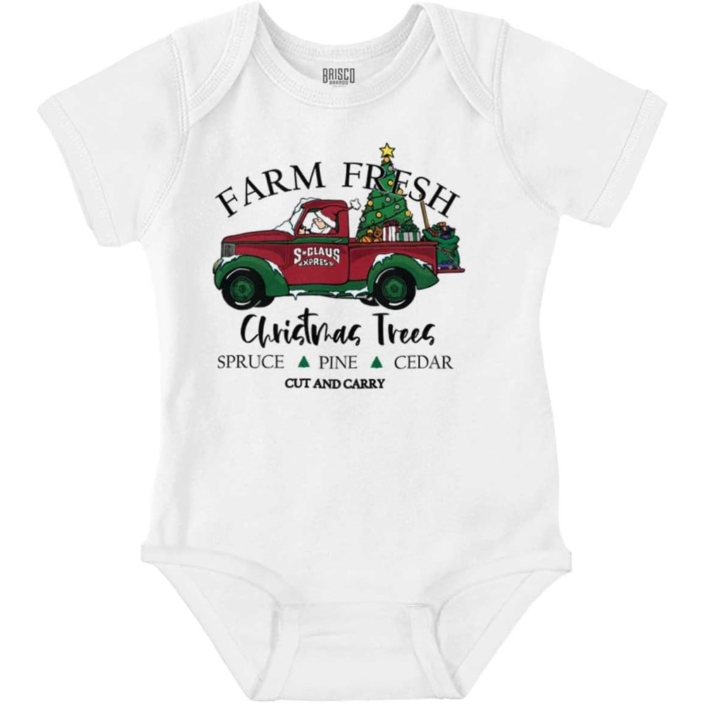 image:imageBrisco Brands Farm Fresh Christmas Tree Truck Baby Romper Boys or GirlsWhite
