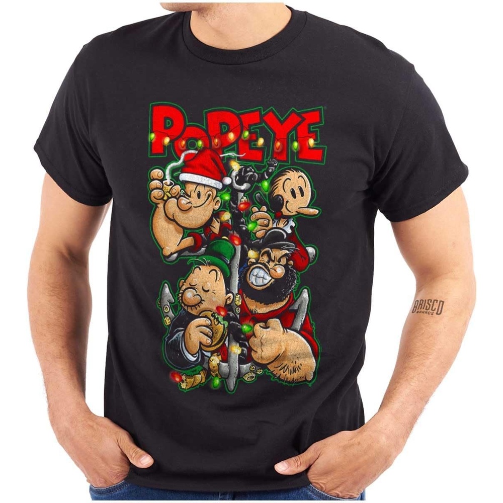 image:imageBrisco Brands Popeye Christmas Lights Crew Cartoon Graphic T Shirt Men or WomenBlack