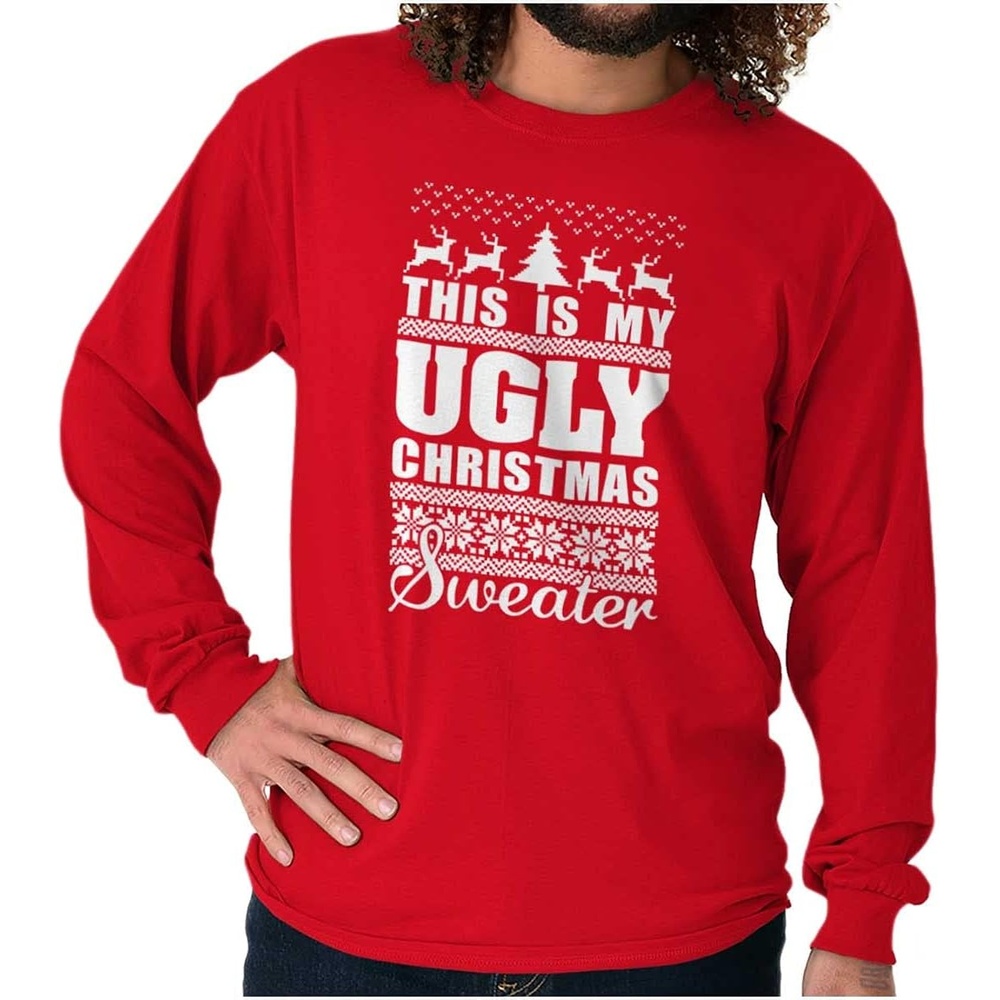 image:imageBrisco Brands This is My Ugly Christmas Sweater Long Sleeve Tshirt Men WomenRed