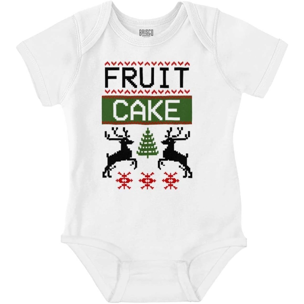image:imageBrisco Brands Ugly Christmas Fruit Cake Pattern Baby Romper Boys or GirlsWhite