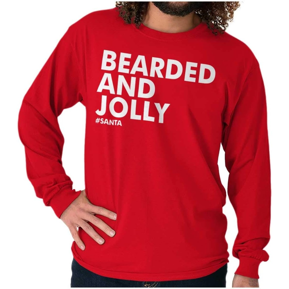 image:imageBrisco Brands Xmas Bearded and Jolly Hashtag Santa Mens Long Sleeve Tee T ShirtRed