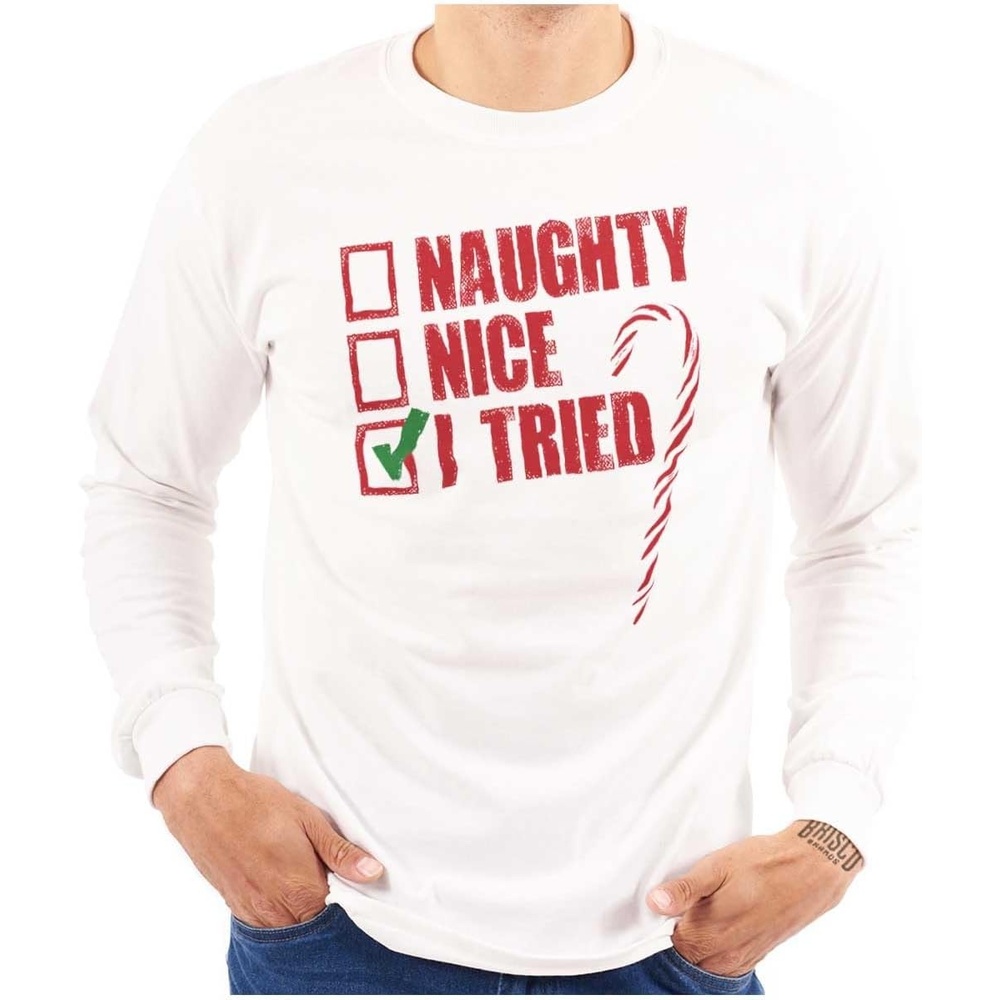 image:imageBrisco Brands Xmas Checklist Naughty Nice Tried Long Sleeve Tshirt Men WomenI Tried