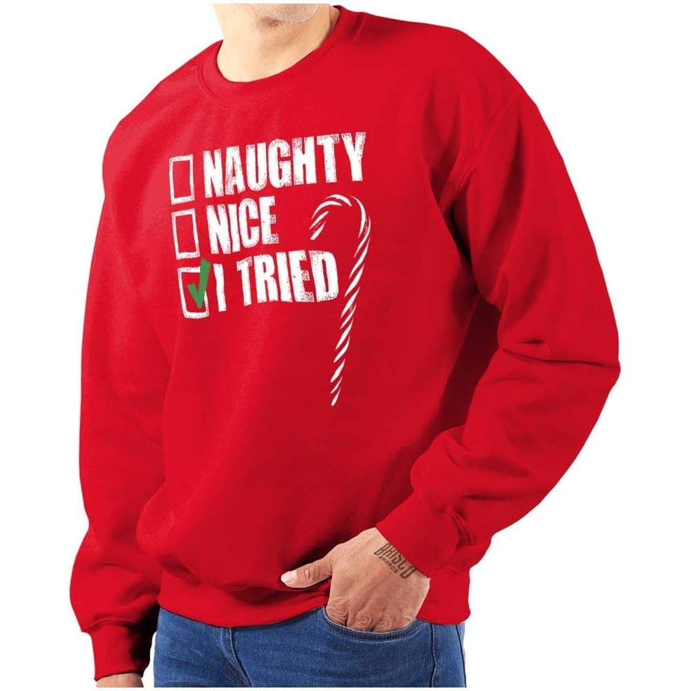 image:imageBrisco Brands Xmas Checklist Naughty Nice Tried Sweatshirt for Men or WomenNaught Or Nice