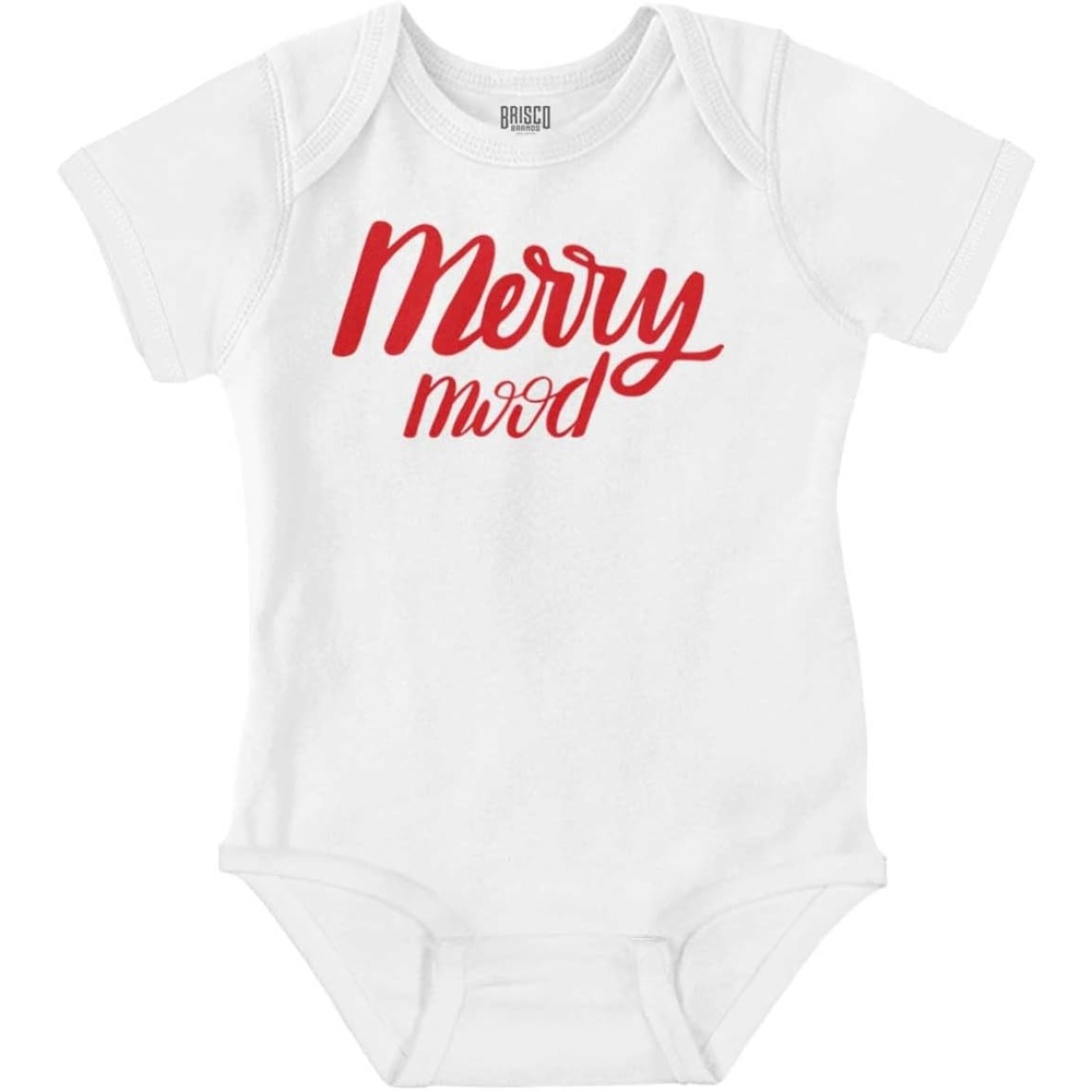 image:imageBrisco Brands Xmas Classic Christmas Merry Mood Baby Romper Boys or GirlsWhite
