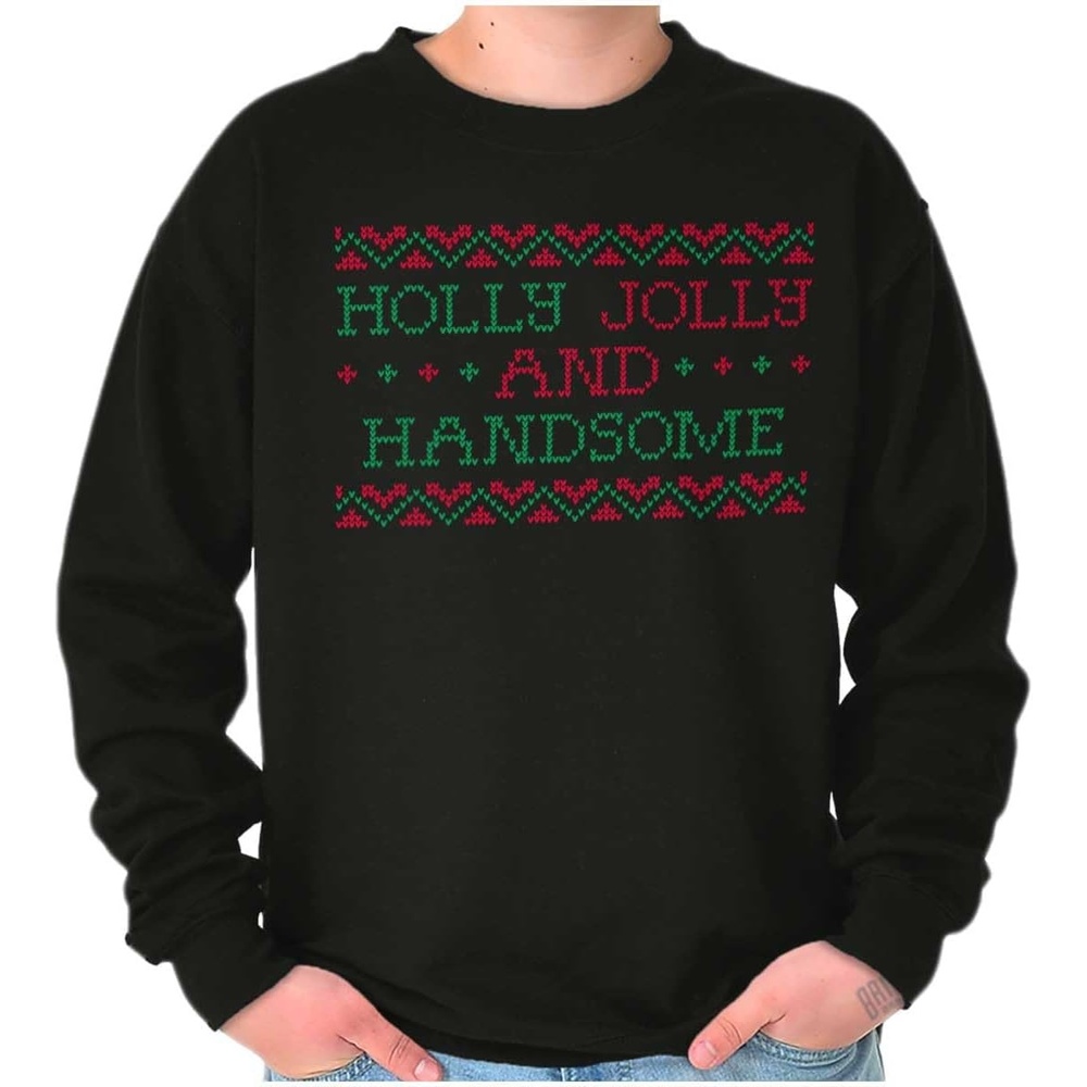 image:imageBrisco Brands Xmas Holly Jolly Handsome Pattern Sweatshirt for Men or WomenBlack