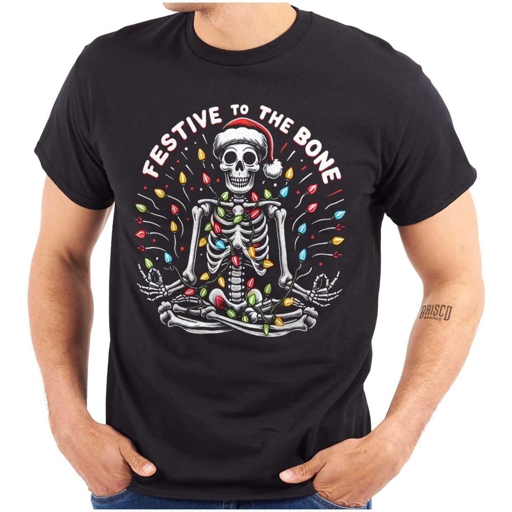 image:imageBrisco Brands Xmas Skeleton Festive to The Bone Graphic T Shirt Men or WomenBlack
