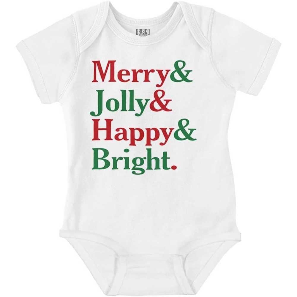 image:imageChristmas Merry Jolly Happy Bright Baby Romper Boys or GirlsWhite