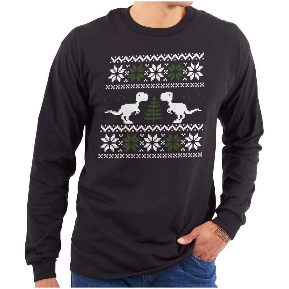 image:imageChristmas TRex Dinosaur Party Long Sleeve Tshirt Men WomenBlack