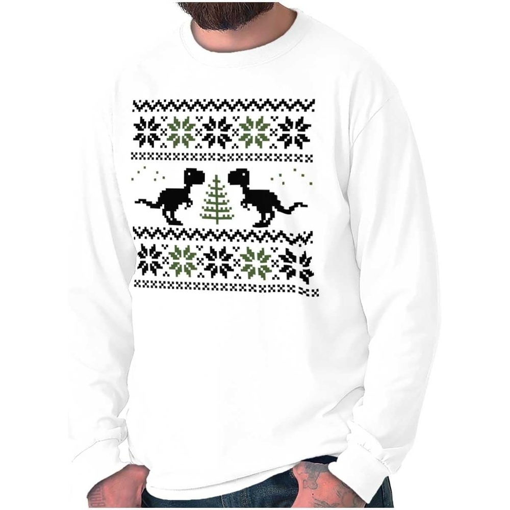image:imageChristmas TRex Dinosaur Party Long Sleeve Tshirt Men WomenWhite