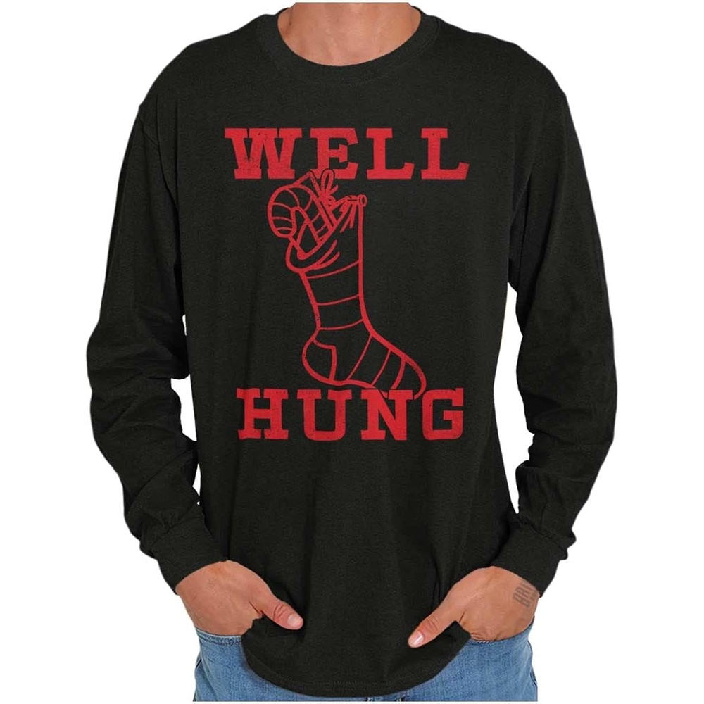 image:imageFunny Christmas Stocking Well Hung Mens Long Sleeve Tee T ShirtBlack