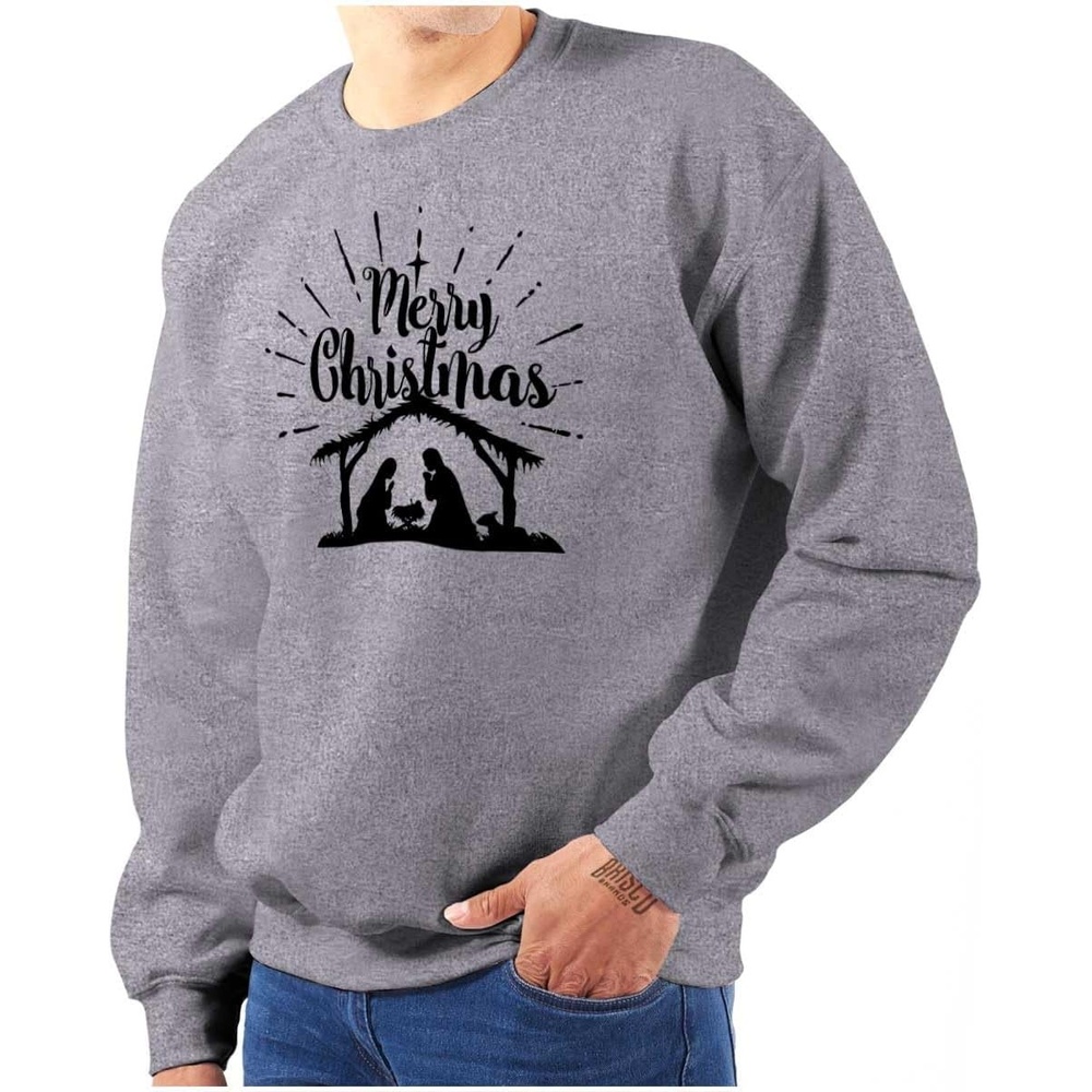 image:imageMerry Christmas Nativity Scene Jesus Women Crewneck SweatshirtSport Grey