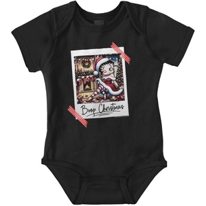Betty Boop Christmas Santa Photo Baby Bodysuit Jumper Girls(Black)