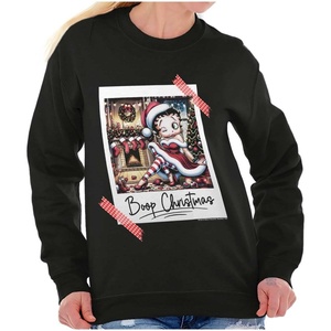Betty Boop Christmas Santa Photo Women Crewneck Sweatshirt(Black)