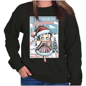 Brisco Brands Betty Boop Be Home For Christmas Women Crewneck Sweatshirt(Black)
