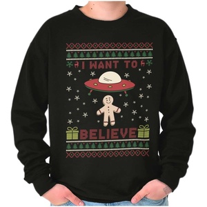 Brisco Brands Christmas Gingerbread UFO Pattern Sweatshirt for Men or Women(Black)
