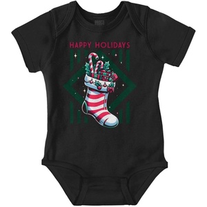 Brisco Brands Christmas Happy Holidays Stocking Baby Romper Boys or Girls(Black)