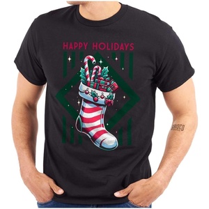 Brisco Brands Christmas Happy Holidays Stocking Graphic T Shirt Men or Women(Black)