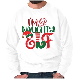 Brisco Brands Christmas I’m The Naughty Elf Xmas Sweatshirt for Men or Women(White)