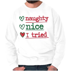 Brisco Brands Christmas Naught Nice I Tried Hearts Sweatshirt for Men or Women(White)