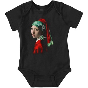Brisco Brands Christmas Pearl Ornament Earring Art Baby Romper Boys or Girls(Black)
