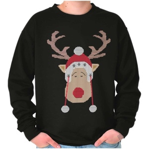Brisco Brands Christmas Rudolph Reindeer Stitch Sweatshirt for Men or Women(Black)