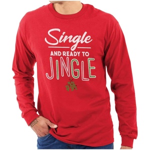 Brisco Brands Christmas Single and Ready to Jingle Long Sleeve Tshirt Men Women(Red)