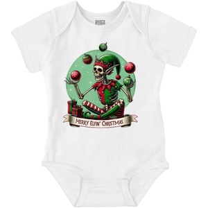 Brisco Brands Christmas Skeleton Juggling Elf Baby Romper Boys or Girls(White)