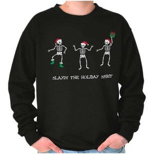 Brisco Brands Christmas Skeletons Holiday Spirit Sweatshirt for Men or Women(Black)