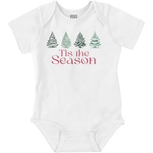 Brisco Brands Classic Christmas Tree Tis The Season Baby Romper Boys or Girls(White)