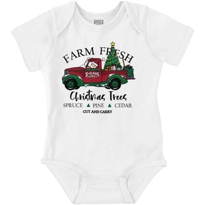 Brisco Brands Farm Fresh Christmas Tree Truck Baby Romper Boys or Girls(White)