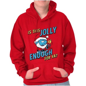 Brisco Brands Grumpy Smurf Jolly Enough Xmas Santa Hoodie Sweatshirt Women Men(Red)